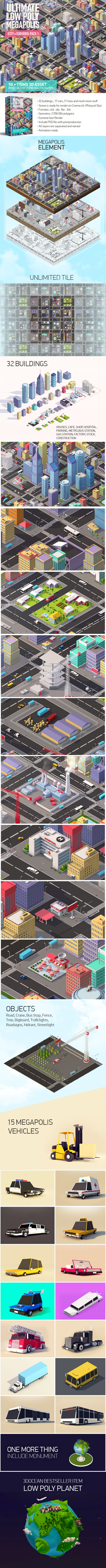 Ultimate Low Poly Megapolis (City + Suburbs) Pack 1 - 3DOcean Item for Sale
