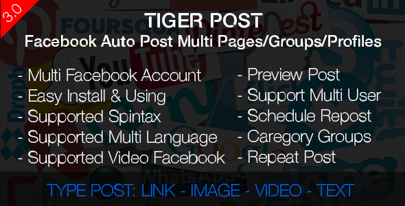 PURCHASED [terbaru] Tiger Post v3.0.1 - Auto posting Multi Pages/Groups/Profil Facebook