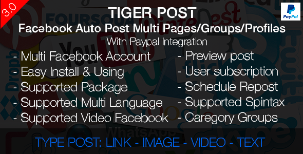 Tiger Post – Facebook Auto Post Multi Pages/Groups/Profiles with Paypal integration