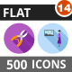 500 Vector Flat Shadowed Icons Bundle (Vol-14)