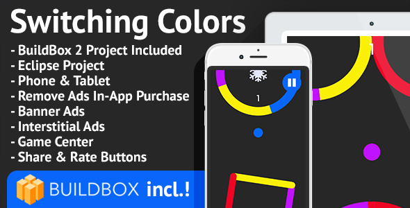 Switching Colors: Android, BuildBox Included, Easy Reskin, AdMob, RevMob, Remove Ads