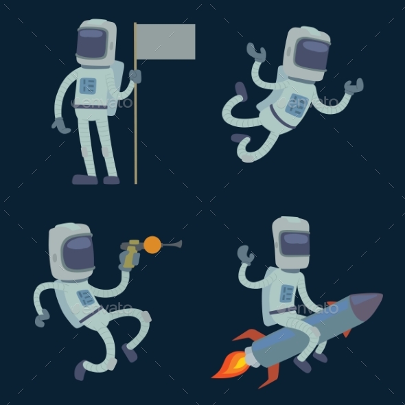 Set of Cute Astronauts in Space, Working
