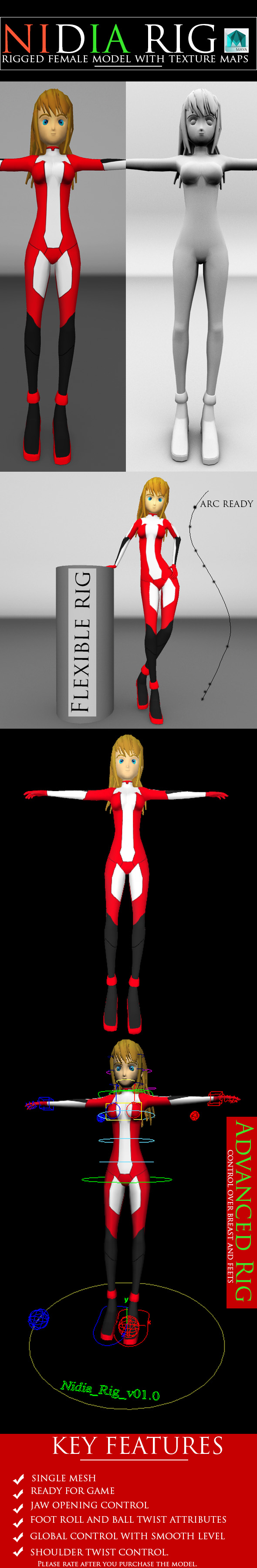Nidia Rig v01 - Female Model Rigged - Maya - 3DOcean Item for Sale