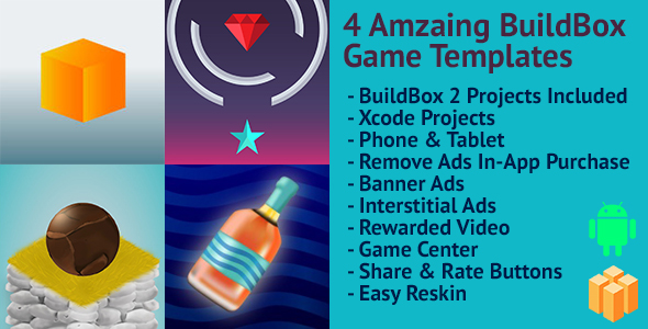 4 Amazing BuildBox Game Templates (Bundle 3): Android; Easy Reskin; AdMob & RevMob Ads & IAP