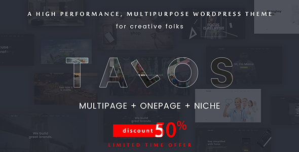 Discount $29 instead $59 and get all demos, Limited time offer, Ends at 23:59 12/03/2017 AEDT Talos is a Modern and Creative premium WordPress Theme . Design Th