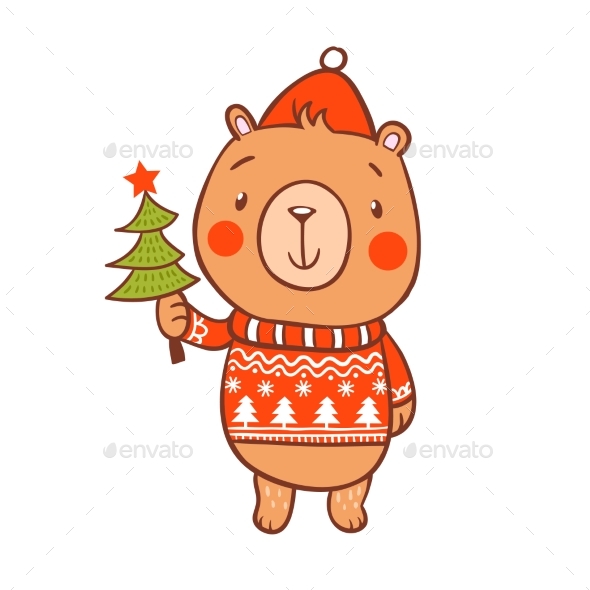 Christmas Card with Bear in Sweater