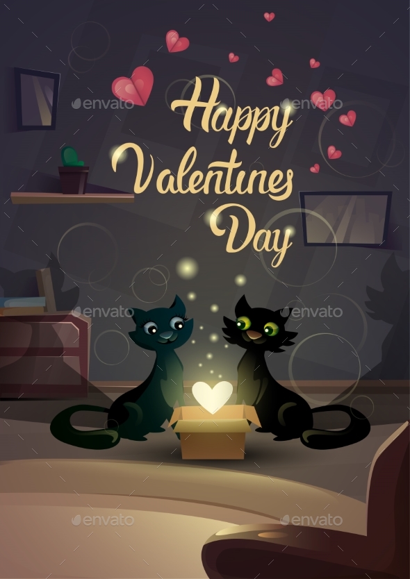 Valentine Day Gift Card Holiday Cat Couple Heart