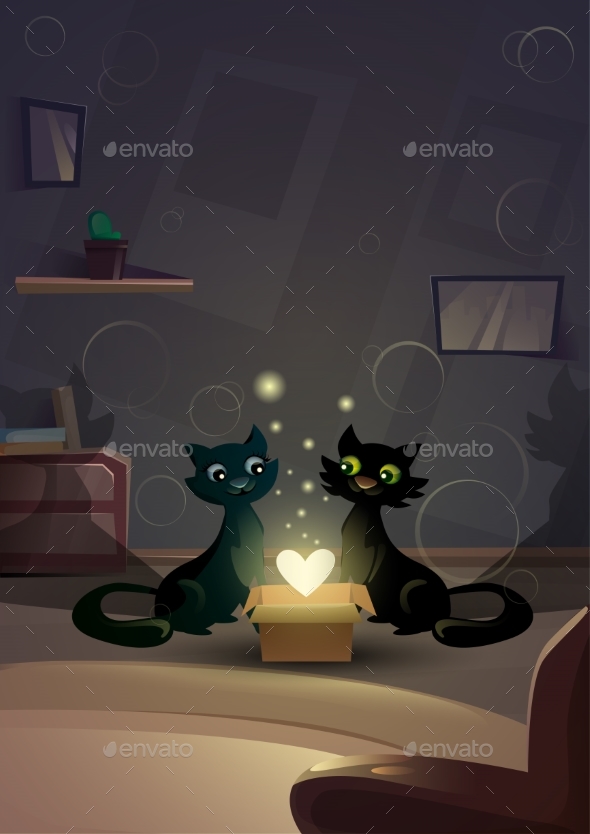 Valentine Day Gift Card Holiday Cat Couple Heart