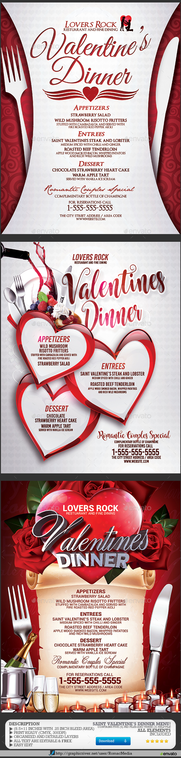 Valentines Dinner Menu Bundle