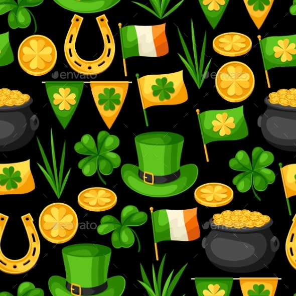 Saint Patricks Day Seamless Pattern. Flag Ireland