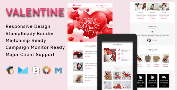 VALENTINE - Responsive Email Template With Stamp Ready Builder Access