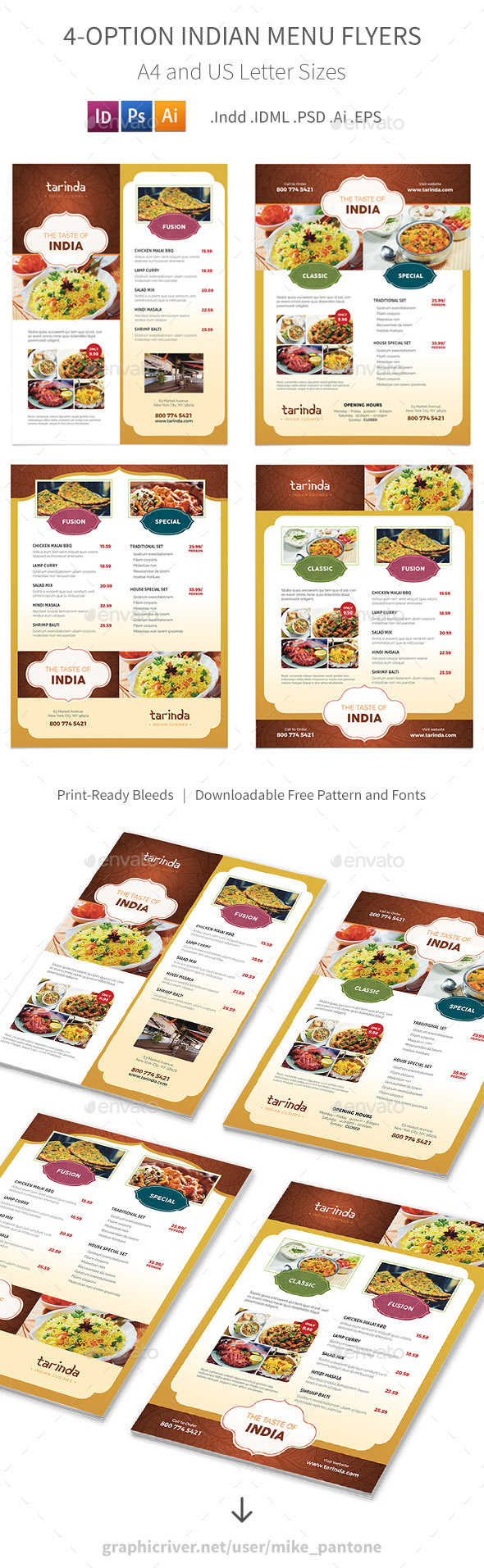 Indian Restaurant Menu Flyers – 4 Options