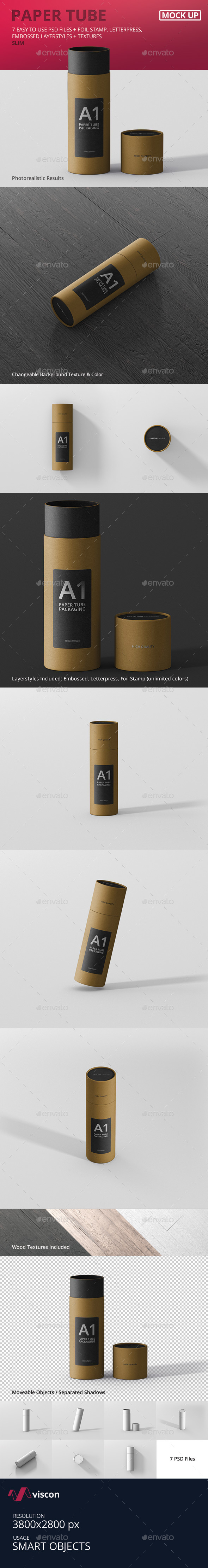 Paper Tube Packaging Mockup - Slim