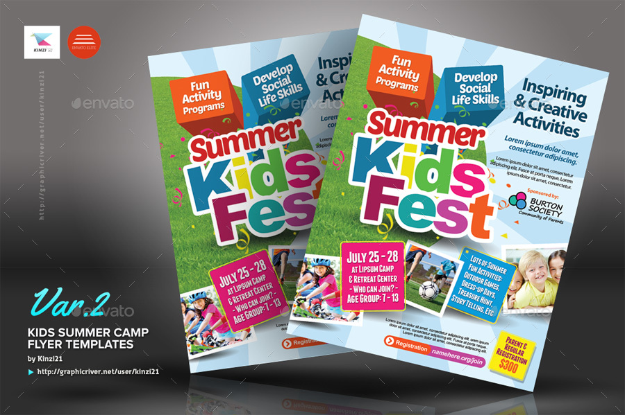 Kids Summer Camp Flyers by kinzi21 | GraphicRiver