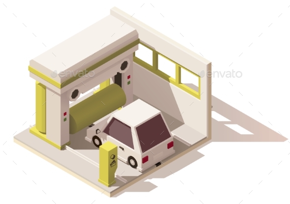 Isometric Low Poly Car Wash Icon