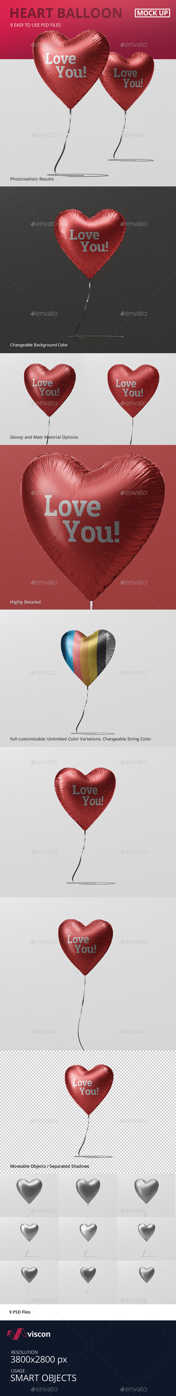 Valentine Heart Balloon Mockup