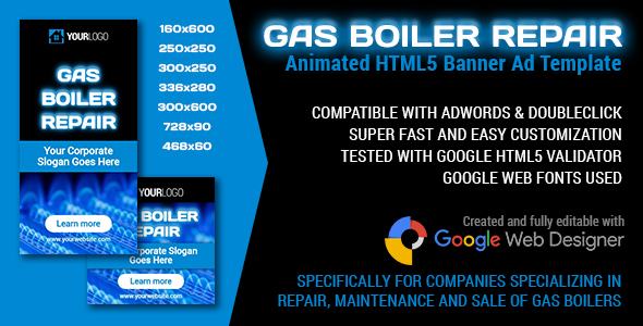 Gas Boiler Repair - Animated HTML5 Banner Ad Template
