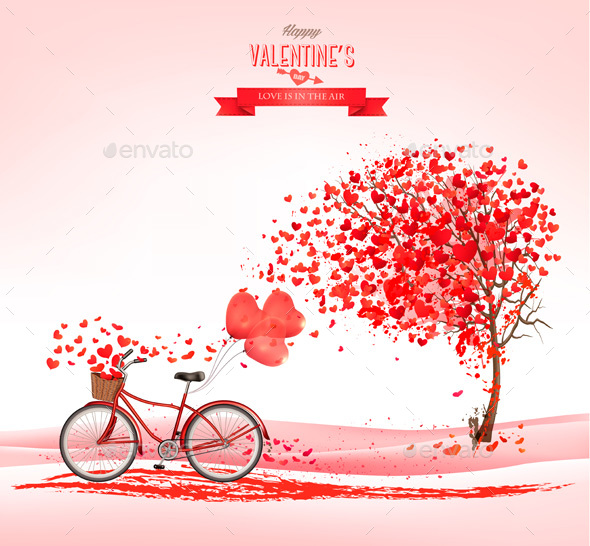 Valentine Holiday Background with Heart Shaped Tree