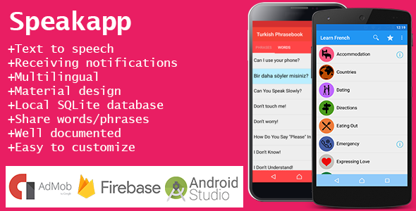 Speakapp - Android App For Learning Languages With Text to Speech - AdMob (Android Studio)