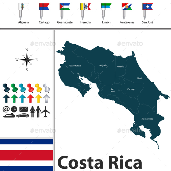 Map of Costa Rica with Flags