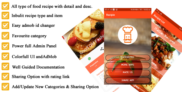 Android Recipe App for Cooking full Code with PHP Admin Panel