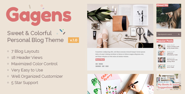 Gagens - Sweet & Colorful Personal Blog Theme