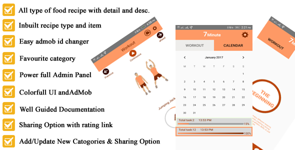 Fitness 7 Minute Workout Exercise App for Android with AdMOB integration