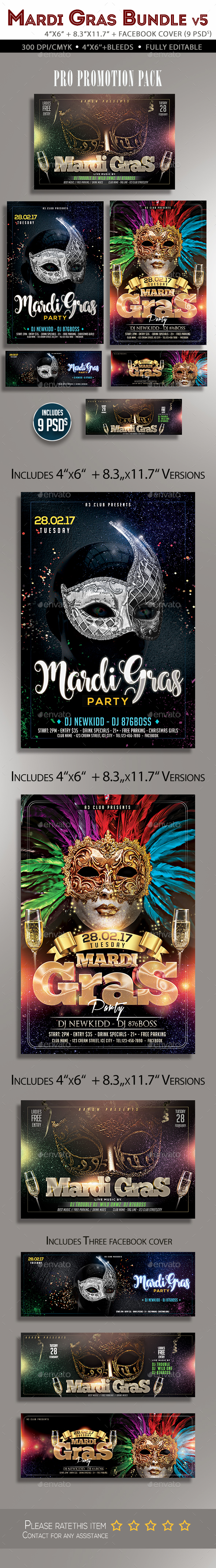 Graphicriver Mardi Gras Flyer Bundle V3 19451226