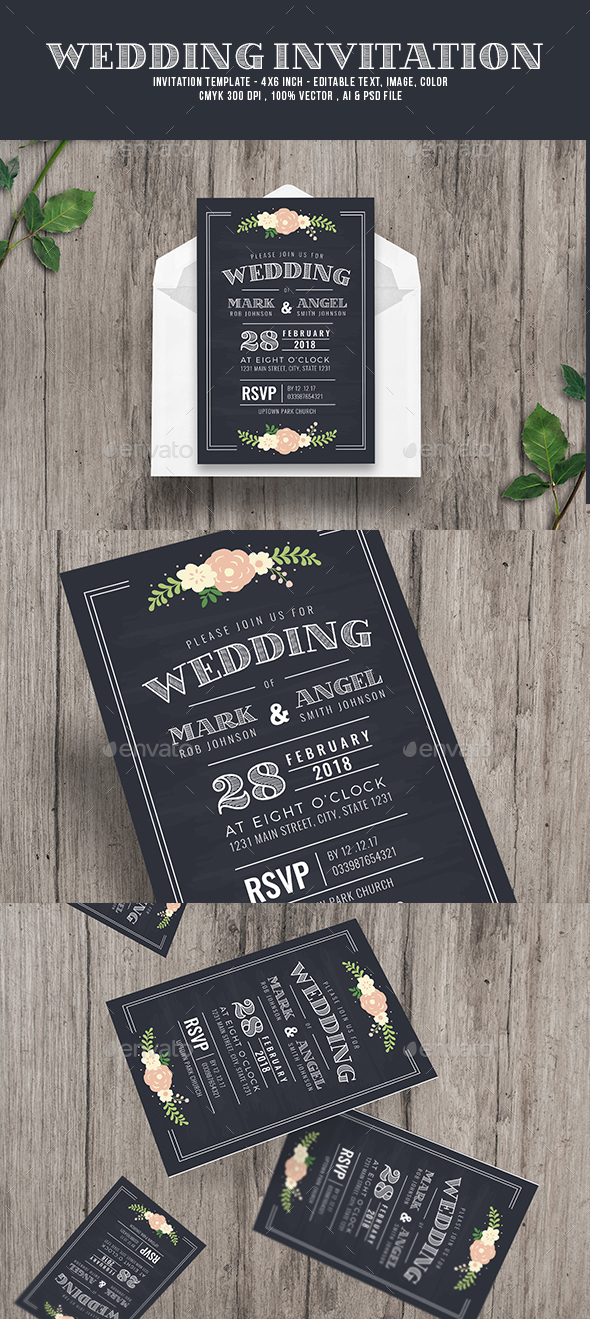 Chalkboard Style Wedding Invitation