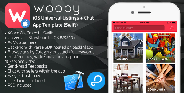woopy | iOS Universal Listings + Chat App Template (Swift)