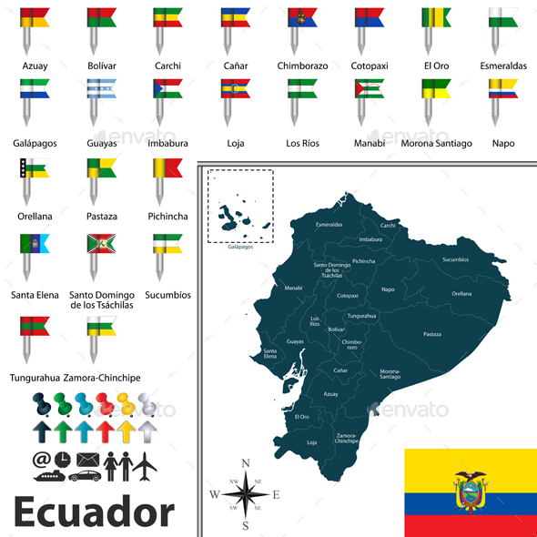 Map of Ecuador with Flags