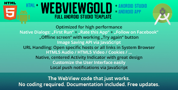 Android WebViewGold – URL/HTML to Android app + Push, URL Handling, APIs & much more!