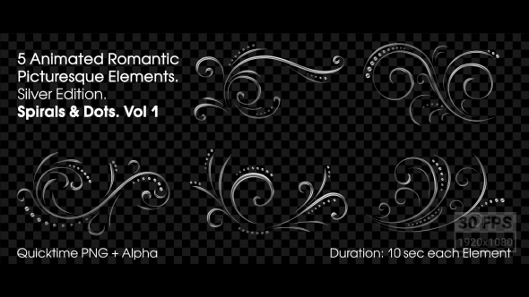 Videohive 5 Animated Romantic Picturesque Elements | Silver Edition | Spirals and Dots | Vol 1 19516715