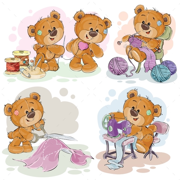 Set of Vector Clip Art Illustrations of Teddy