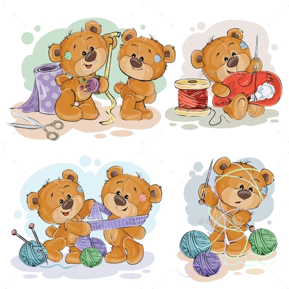 Set of Vector Clip Art Illustrations of Teddy