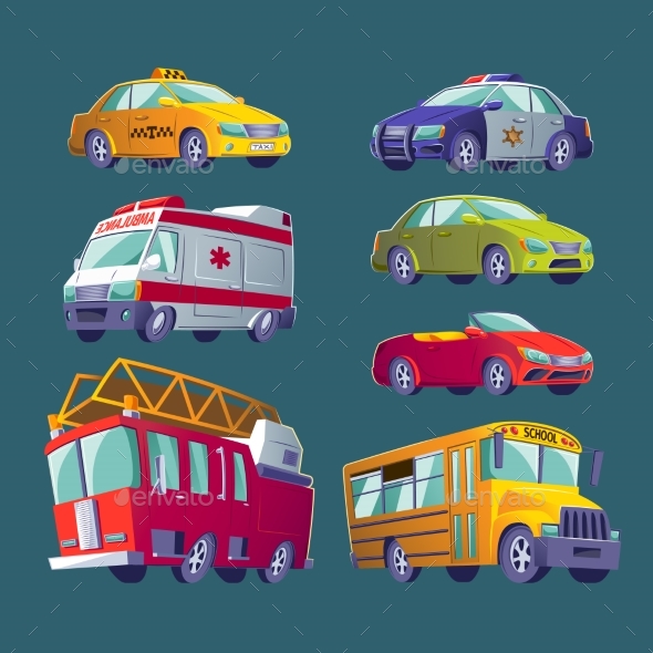 Cartoon Set of Isolated Icons of Urban Transport