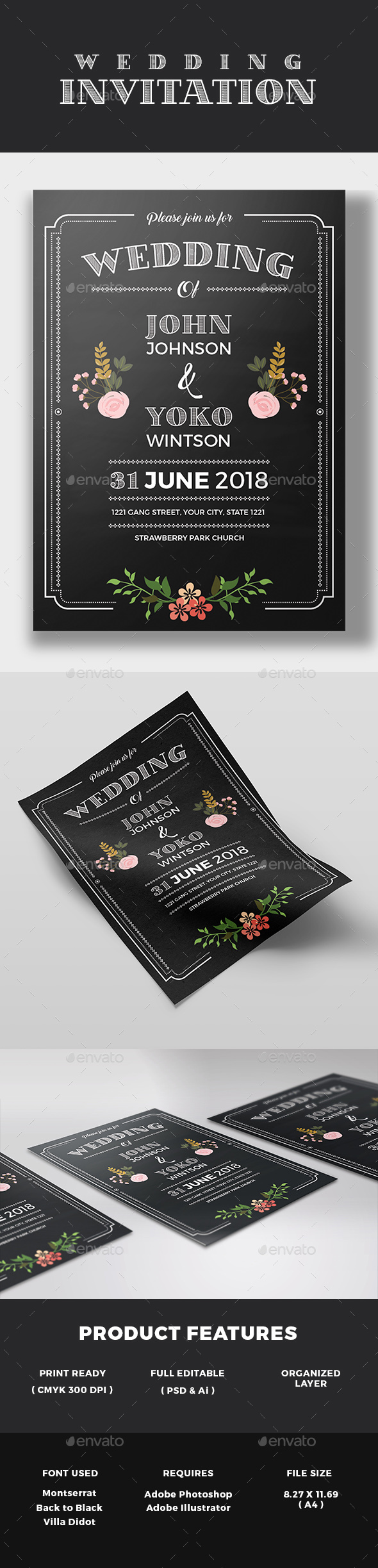 Chalkboard Style Wedding Invitation