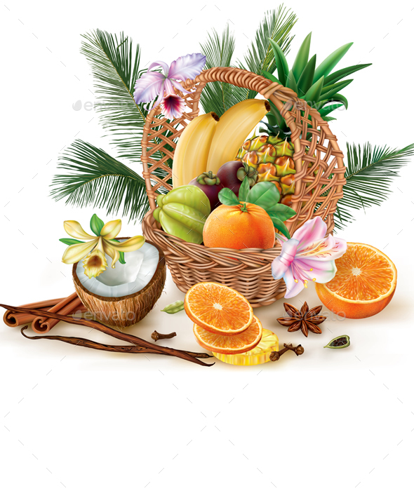 Basket with Fruits and Spices
