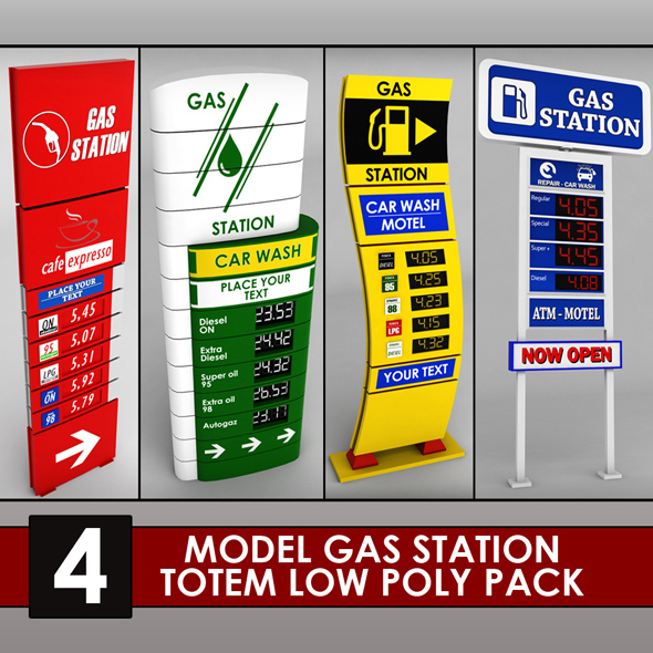 Gas station price sign totem low poly pack - 3DOcean Item for Sale