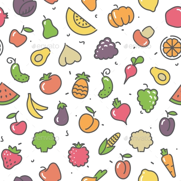 Seamless Pattern Fruits and Vegetables
