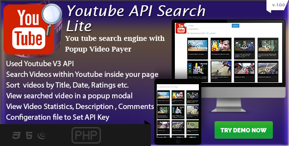 Youtube API Search Lite with Multi Pages - Simple PHP Integration
