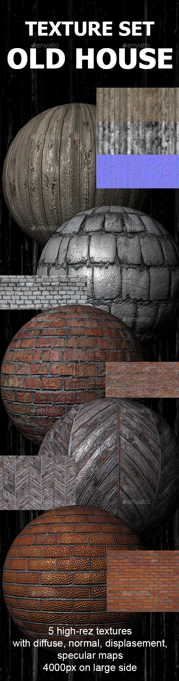 Grunge textures wood, brick, stone - 3DOcean Item for Sale