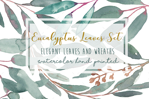 Elegant Watercolor Eucalyptus Leaves clip art hand made