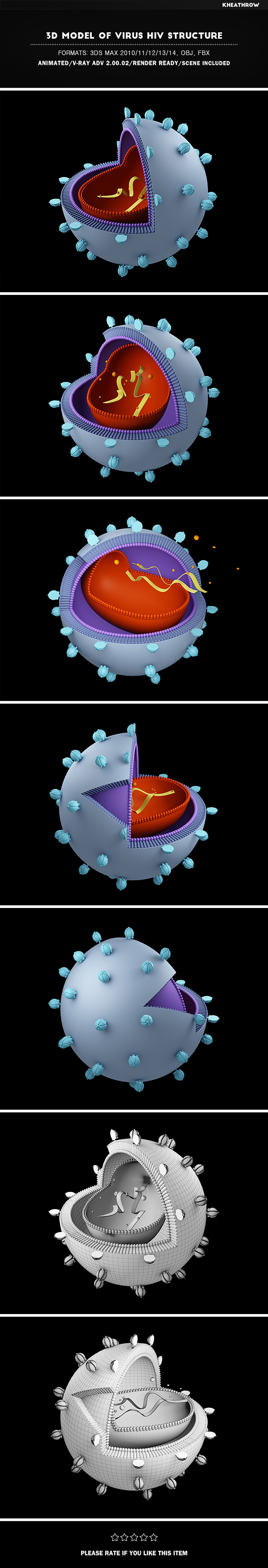 3d Model of Virus HIV Structure - 3DOcean Item for Sale