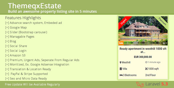 ThemeqxEstate - Laravel Real Estate Property Listing Portal