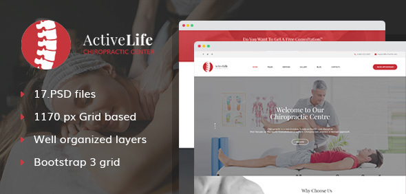 Active Life - Chiropractors, Spa and Massage Salon PSD Template