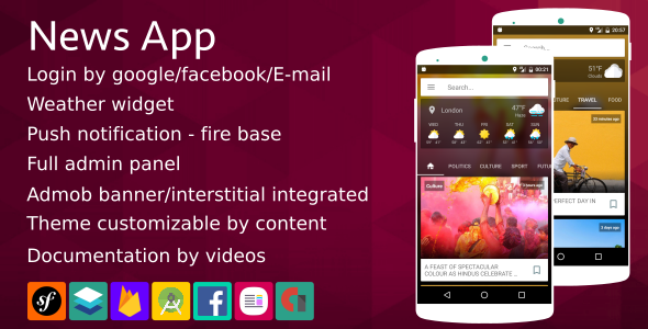 News App - (Material design + Firebase Notification + Social login ...)