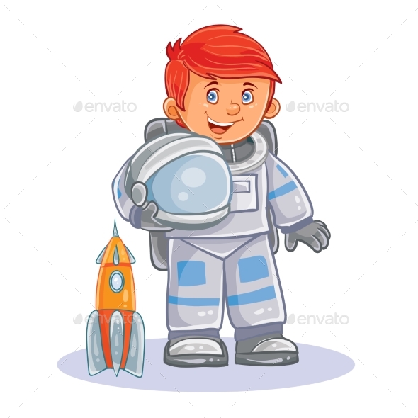 Vector Icon of Small Child Astronaut in a Space