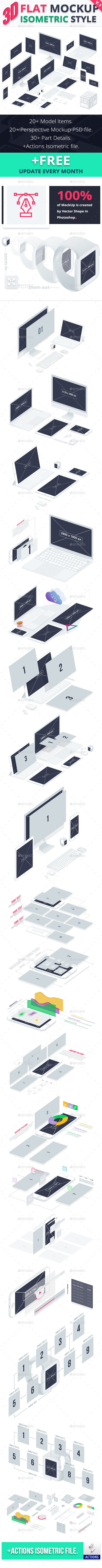 3D Flat Mockup Screen - Isometric