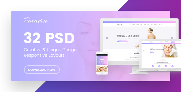 Themeforest Paradise | Multipurpose Beauty & Spa, HairCut, Nail, Tattoo Psd Templates 19529792